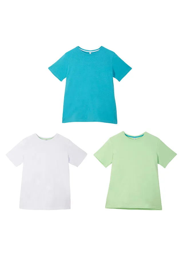 Camiseta para niños (3 unidades) Verde agua oscuro/menta suave/blanco
